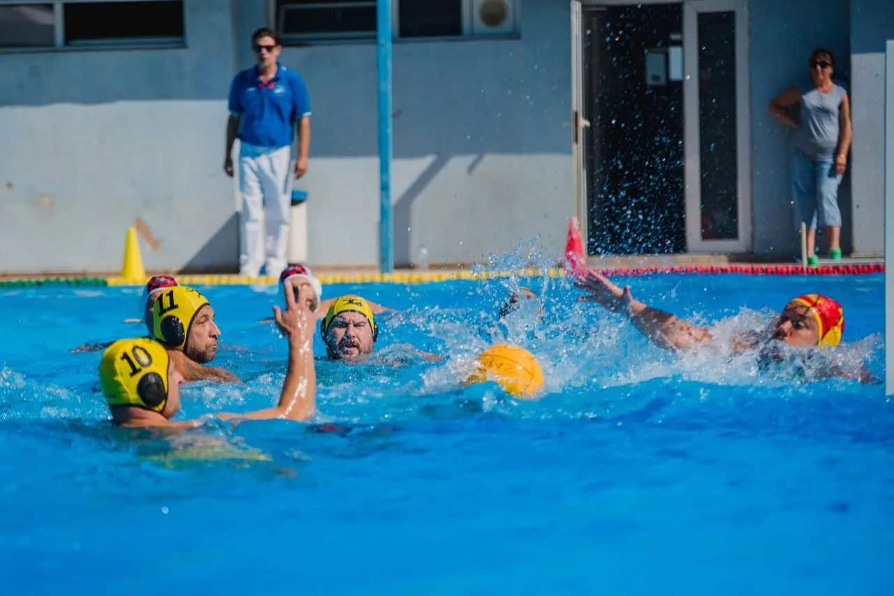 A fight for the ball in front of the goal